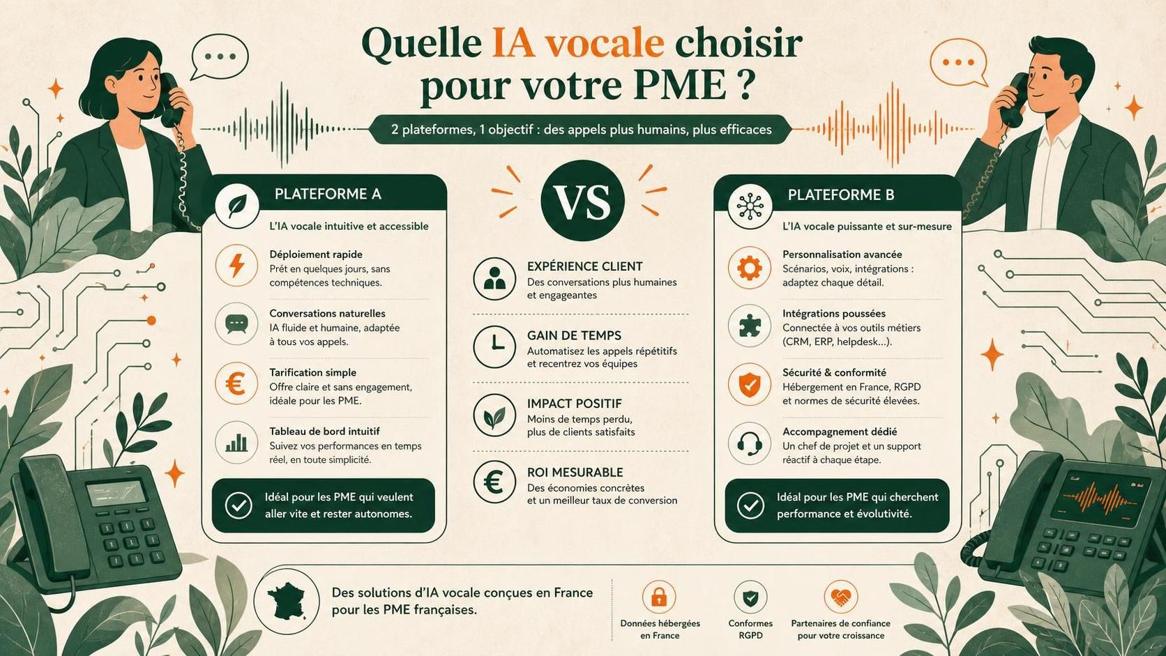 comparez airagent et kiamo, deux plateformes d'ia vocale, pour découvrir laquelle correspond le mieux à vos besoins en automatisation et gestion des interactions clients.