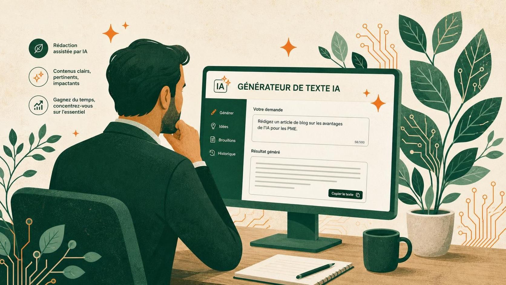 découvrez notre générateur de texte ia pour rédiger facilement et rapidement vos contenus. optimisez votre écriture grâce à l'intelligence artificielle avancée.