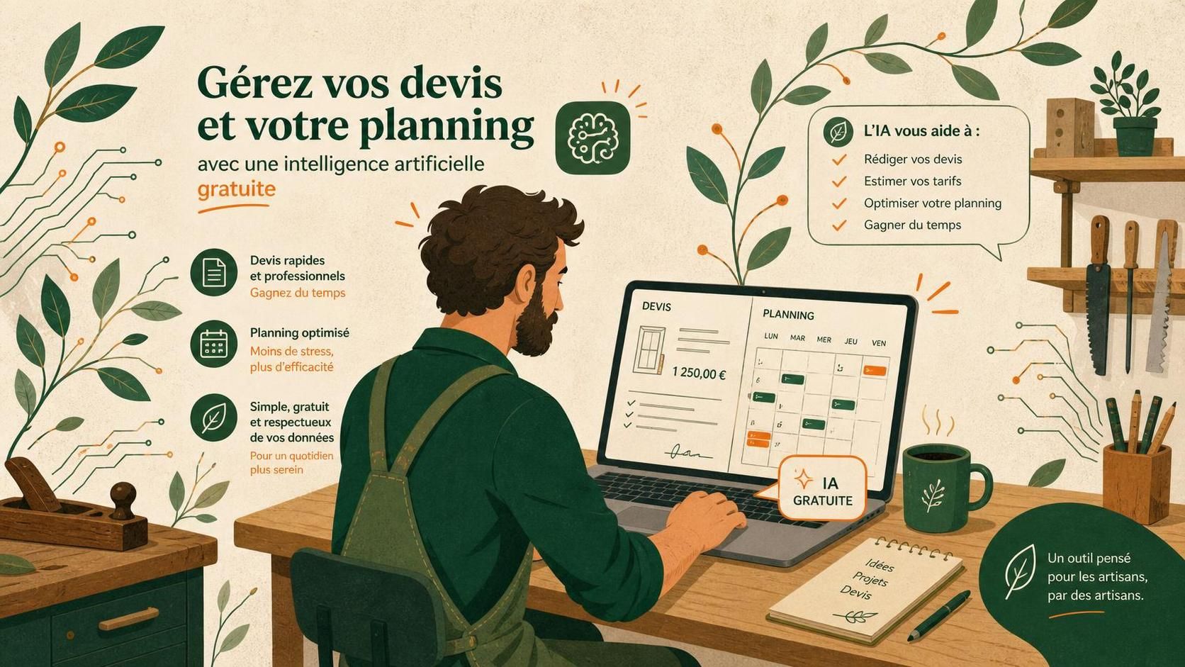 découvrez une ia gratuite spécialement conçue pour les artisans, qui vous aide à gagner du temps au quotidien en automatisant vos tâches et simplifiant votre gestion.